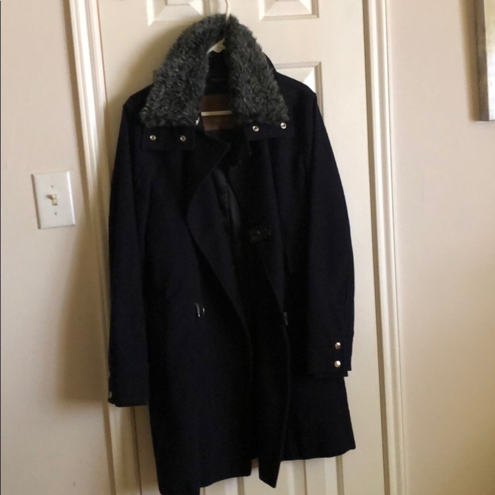 ZARA navy blue faux fur coat